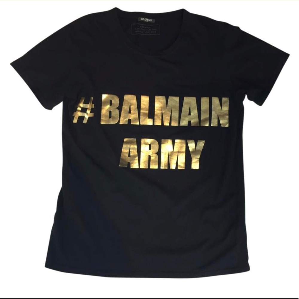 Balmain Black and Gold Logo Shirt.